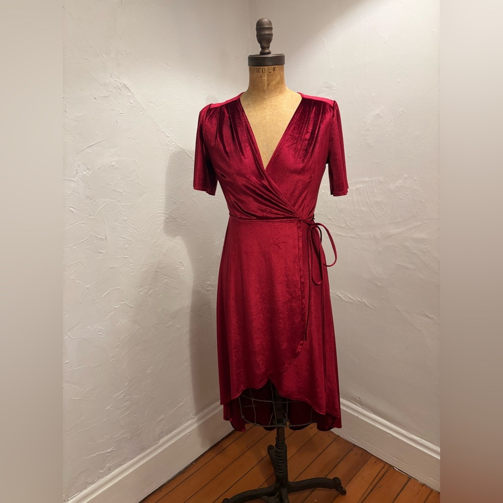 Stretch Velour Midi Wrap Dress